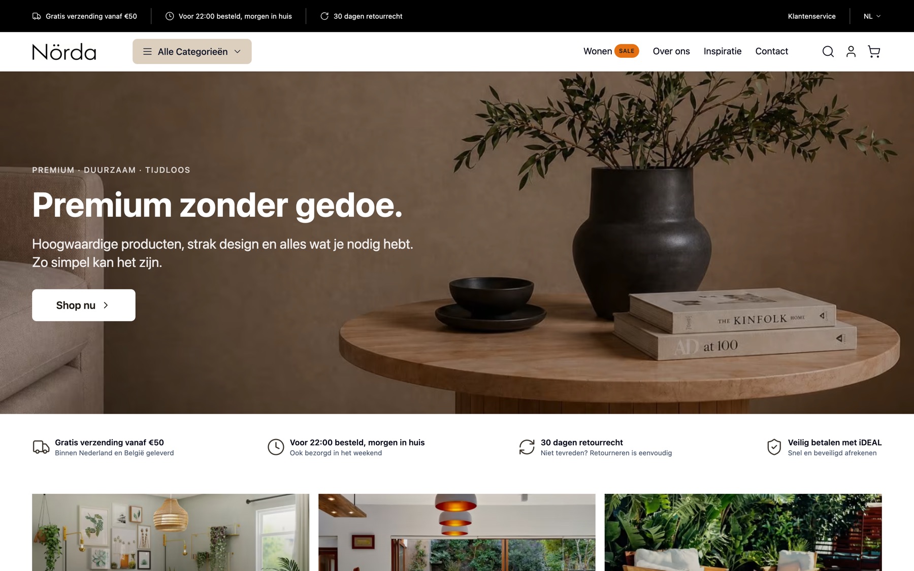De homepage van de demowinkel